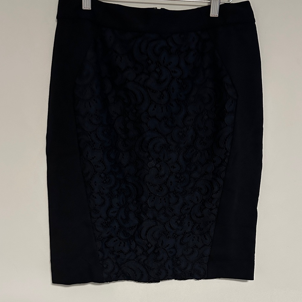 LOFT Curvy Pencil Skirt, Black with Blue Lace,  Size 10, NWT